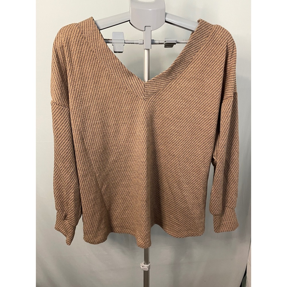 Maurice's XXL Tan V Neck‎ Long Sleeve Waffle Knit Cozy Top Blouse